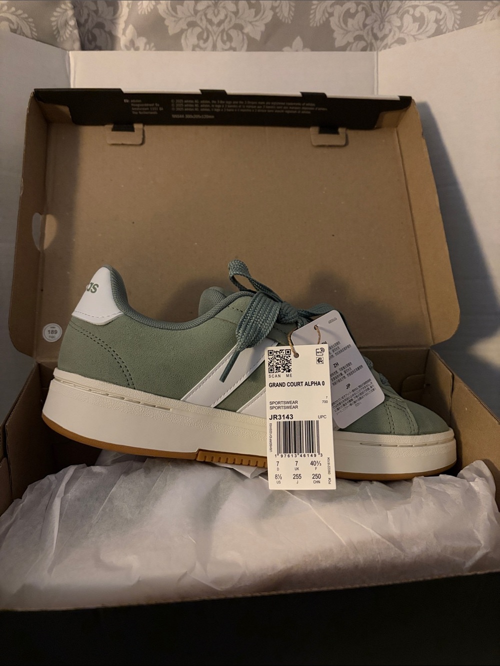adidas Sage Green Suede Sneakers with White Stripes - Picture 2 of 8